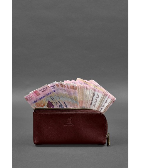 Leather wallet with zipper 14.0 burgundy