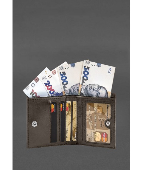 Leather wallet with Brut button, dark beige crust