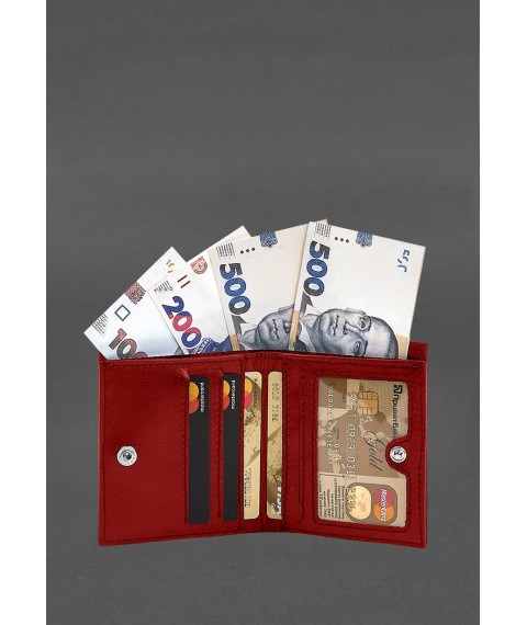 Leather wallet with Brut button red crust