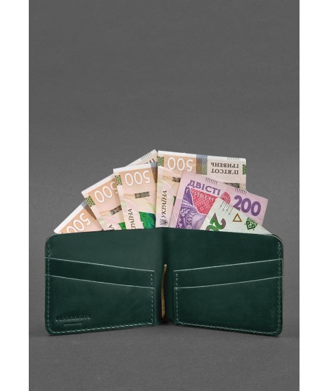 Leather wallet 4.4 (with clip) green Crazy Horse