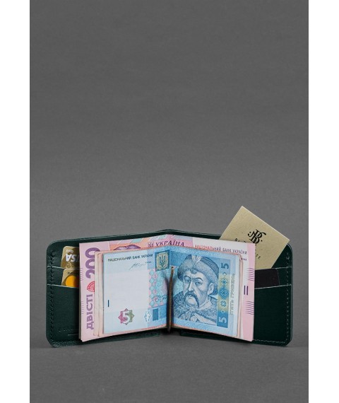 Leather wallet 4.4 (with clip) green crust
