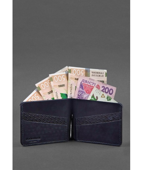 Leather wallet 4.4 (with clip) blue Crazy Horse carbon