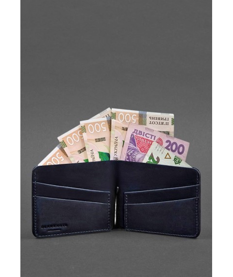 Leather wallet 4.4 (with clip) blue Crazy Horse