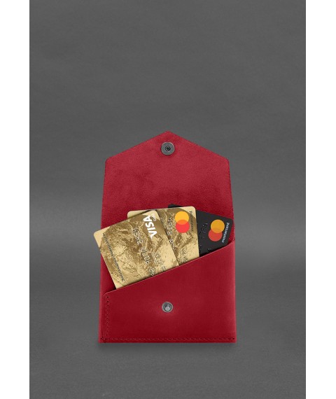Шкіряний гаманець mini 3.0 (кард-кейс) кораловий Crazy Horse