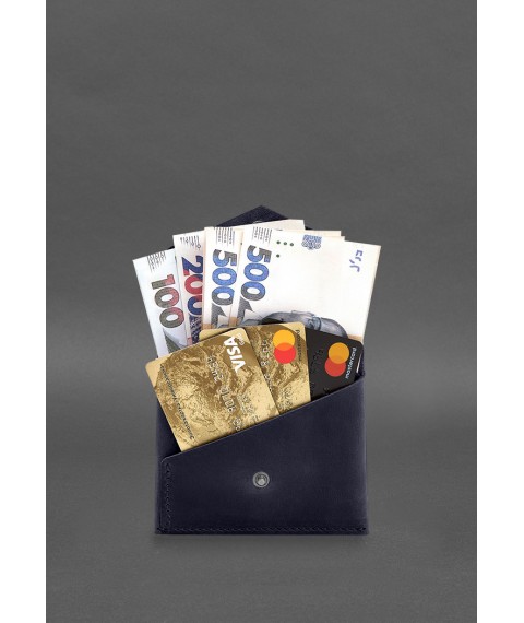 Шкіряний гаманець mini 3.0 (кард-кейс) синій Crazy Horse