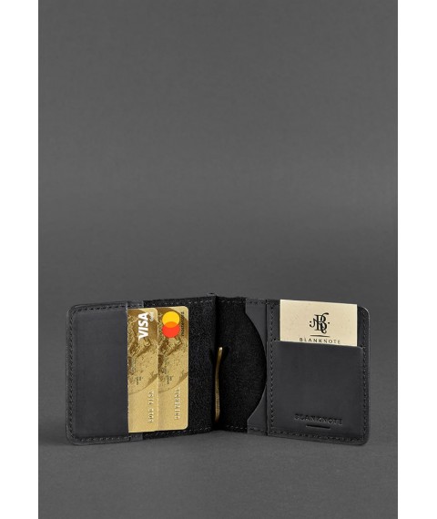 Чоловіче шкіряне портмоне чорне 1.0 затиск для грошей Crazy Horse