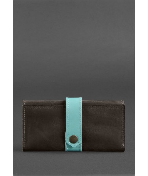 Leather women's wallet 3.0 dark brown with turquoise