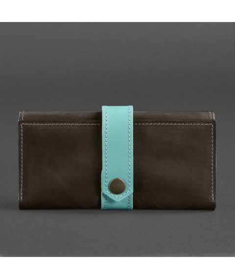 Leather women's wallet 3.0 dark brown with turquoise