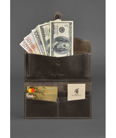 Leather women's wallet 3.0 dark brown with turquoise