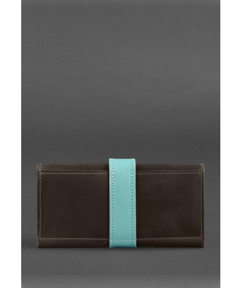 Leather women's wallet 3.0 dark brown with turquoise