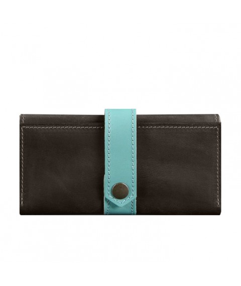 Leather women's wallet 3.0 dark brown with turquoise