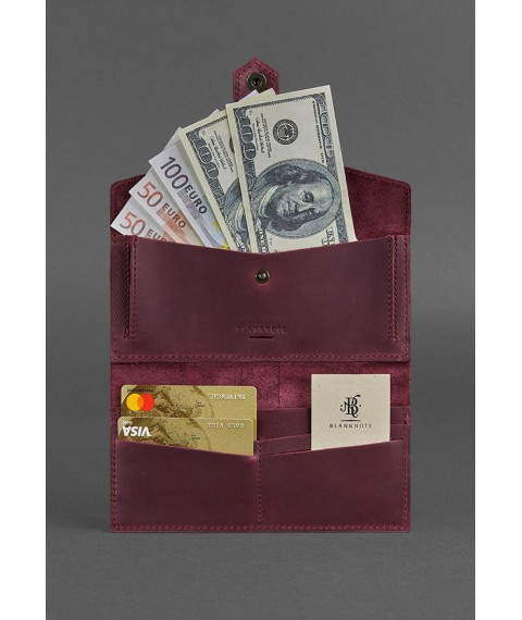 Leather women's wallet 3.0 burgundy Crazy Horse