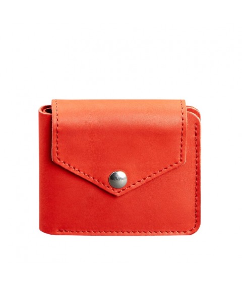 Women's leather wallet 4.2 with a button, coral Crazy Horse