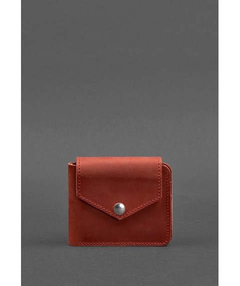Women's leather wallet 4.2 with a button, coral Crazy Horse