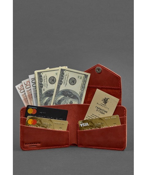 Women's leather wallet 4.2 with a button, coral Crazy Horse
