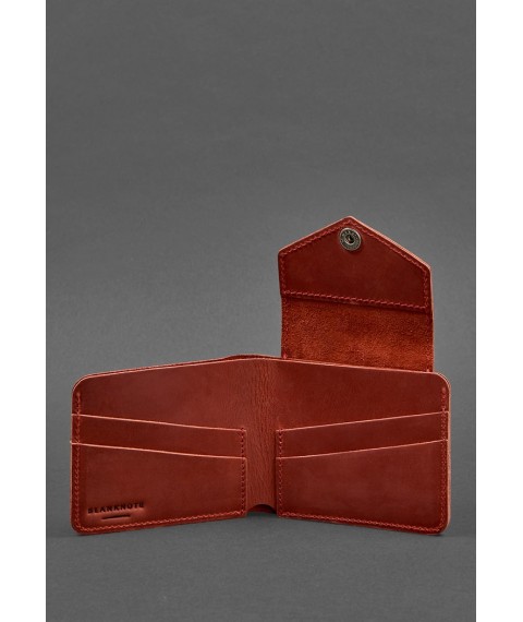 Women's leather wallet 4.2 with a button, coral Crazy Horse