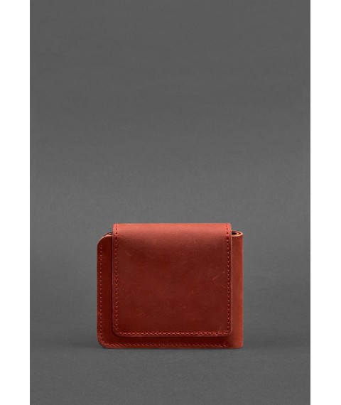 Women's leather wallet 4.2 with a button, coral Crazy Horse
