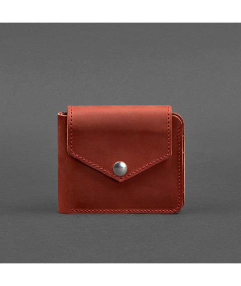 Women's leather wallet 4.2 with a button, coral Crazy Horse