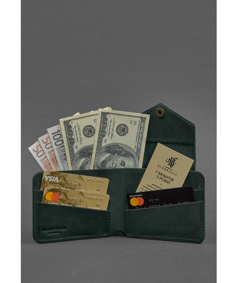 Leather wallet 4.2 with button green Crazy Horse