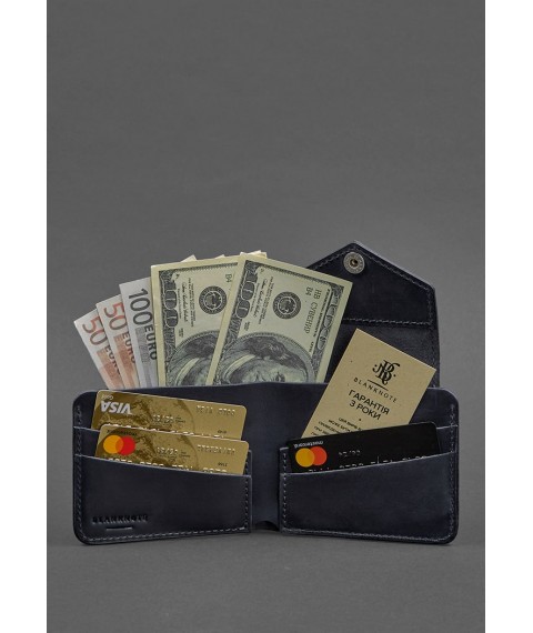 Leather wallet 4.2 with button blue Crazy Horse