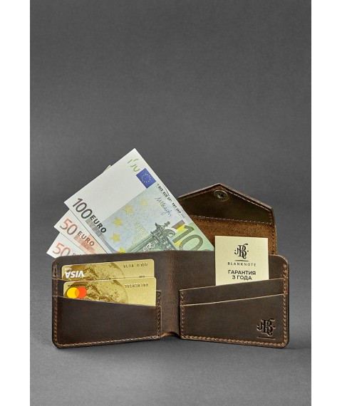 Leather wallet 4.2 with button dark brown Crazy Horse