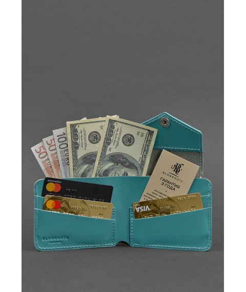 Leather wallet 4.2 with button, turquoise