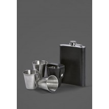 Set with flask and glasses in a black leather case