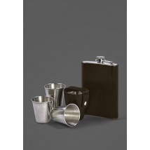 Set with flask and glasses in a leather case dark brown Crazy Horse
