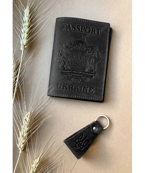 Gift set of leather accessories with Ukrainian symbols black