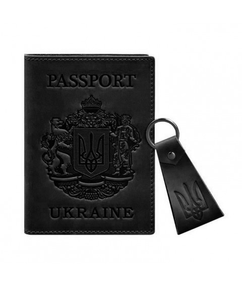 Подарочный набор кожаных аксессуаров с украинской символикой черный