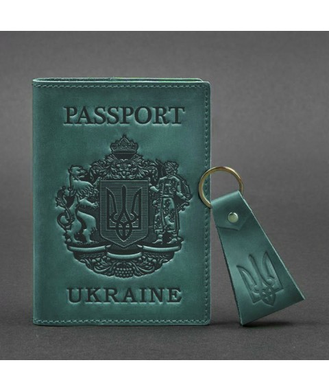 Подарунковий набір шкіряних аксесуарів з українською символікою зелений