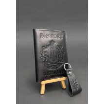 Gift set of leather accessories with Ukrainian symbols black crust