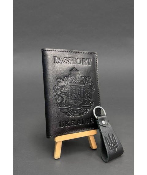 Gift set of leather accessories with Ukrainian symbols black crust