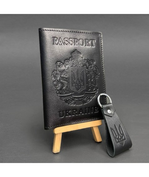 Gift set of leather accessories with Ukrainian symbols black crust