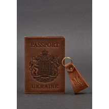 Подарунковий набір шкіряних аксесуарів з українською символікою світло-коричневий