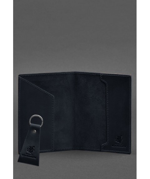 Gift set of leather accessories with Ukrainian symbols, dark blue