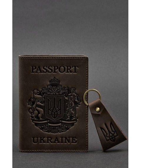 Подарунковий набір шкіряних аксесуарів з українською символікою темно-коричневий