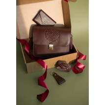 Women's gift set of leather accessories Bordeaux Crust