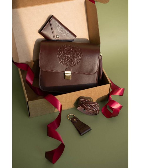 Women's gift set of leather accessories Bordeaux Crust