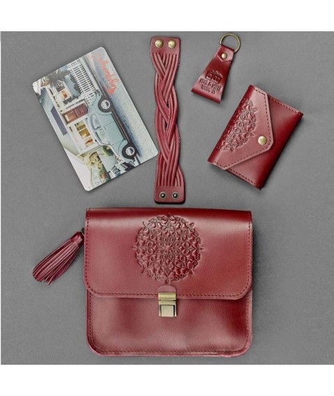 Women's gift set of leather accessories Bordeaux Crust