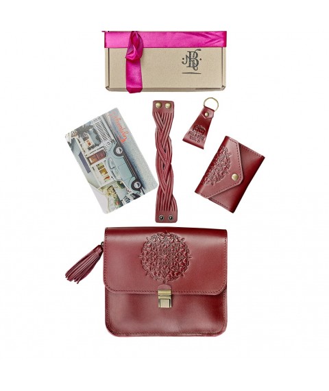Women's gift set of leather accessories Bordeaux Crust