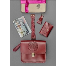 Women's gift set of leather accessories Bordeaux Crust