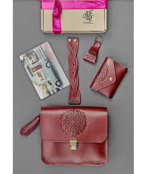 Women's gift set of leather accessories Bordeaux Crust