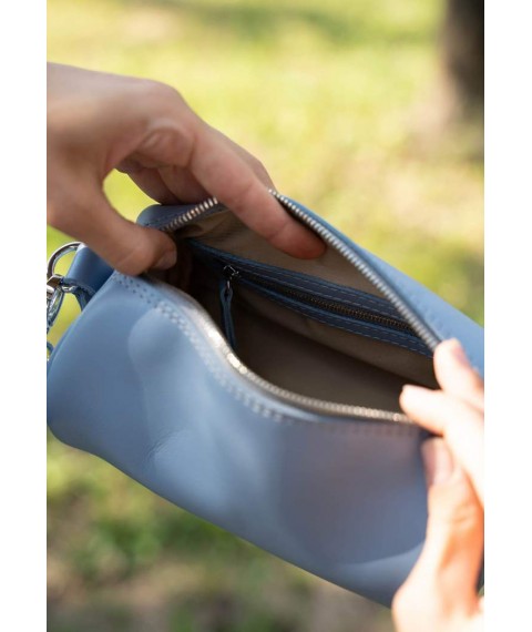Leather crossbody belt bag Cylinder blue