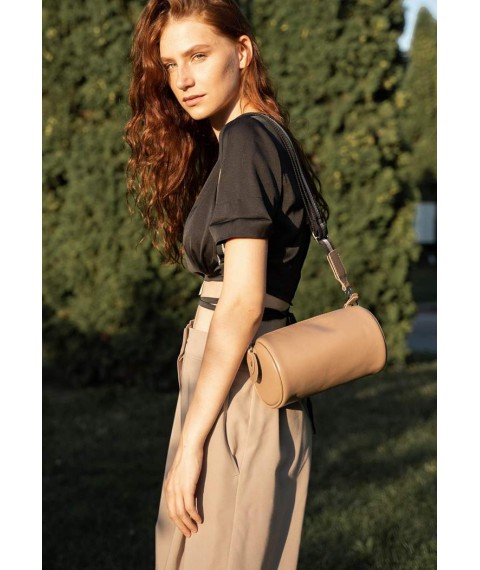 Leather crossbody belt bag Cylinder caramel crust