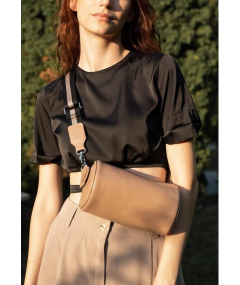 Leather crossbody belt bag Cylinder caramel crust