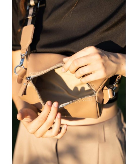 Leather crossbody belt bag Cylinder caramel crust