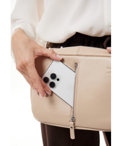 Women's leather bag Avenue light beige crust