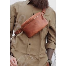 Кожаная поясная сумка светло-коричневая винтажная