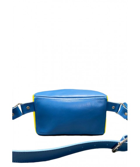 Шкіряна поясна сумка в патріотичних кольорах синьо-жовта